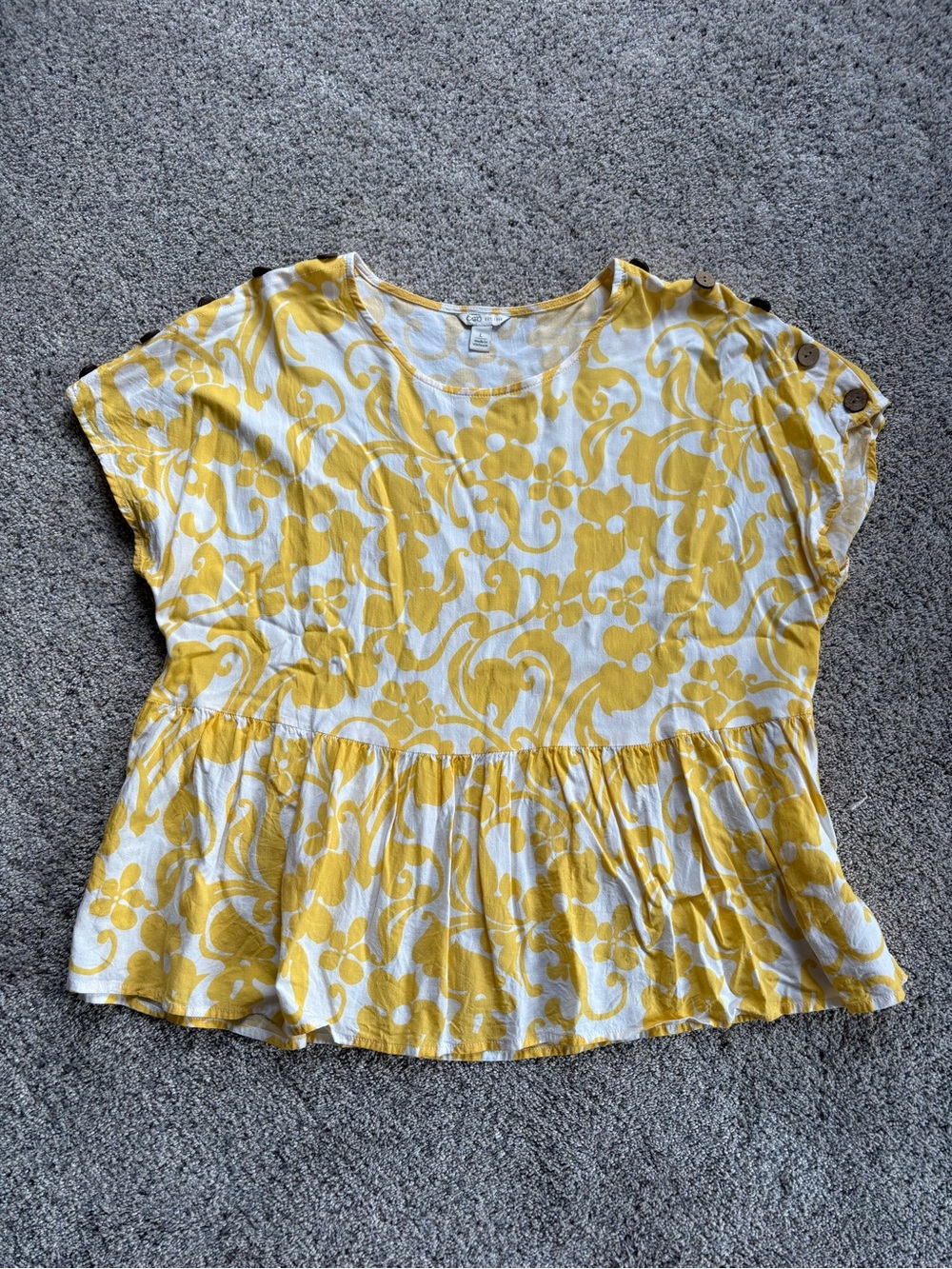 Cato Lightweight Yellow Floral Peplum Top - Women